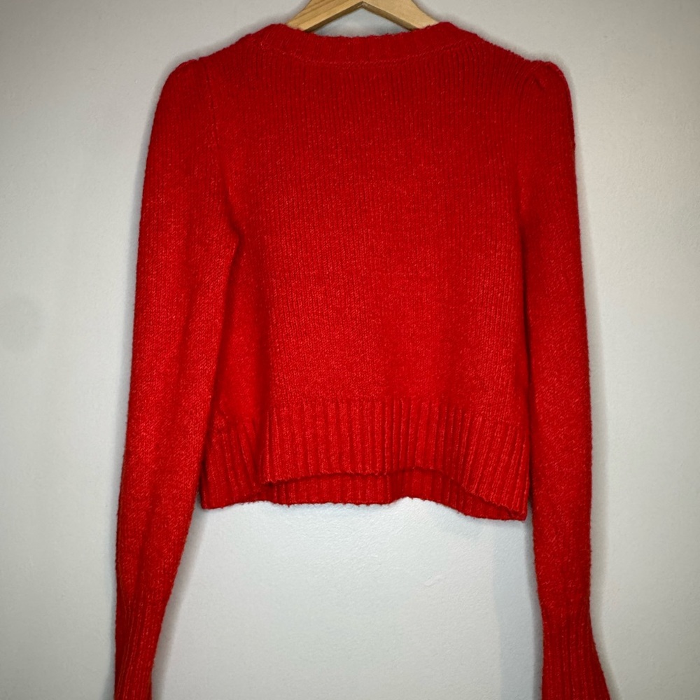 Maeve Anthropologie Orange Cropped Knit Sweater Puff Sleeve‎ Size M - Picture 4 of 4